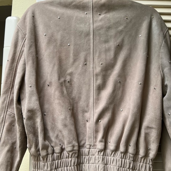 All Saints Taupe Silver Studded Suede jacket with discoloration. - Picture 4 of 10